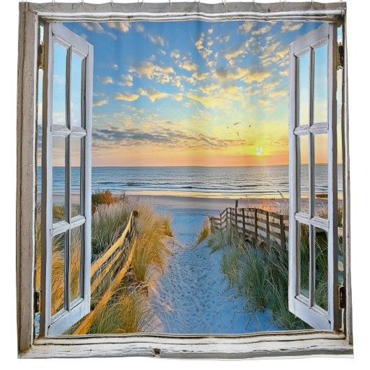 Blick auf den Strand Duschvorhang (Vorderseite)