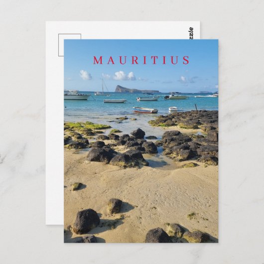 Blick auf den Strand und die Boote von Mauritius a Postkarte (Vorne/Hinten)