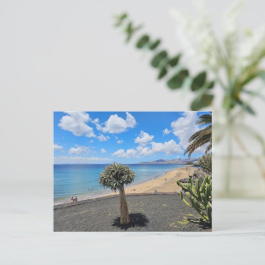 Blick auf den Strand von Lanzarote und die Wolken  Postkarte (Stehend Vorderseite)