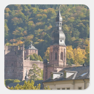 Blick auf die Altstadt von Heidelberg Quadratischer Aufkleber