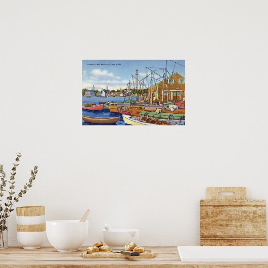 Blick auf die Boote im Hafen Poster (Küche)