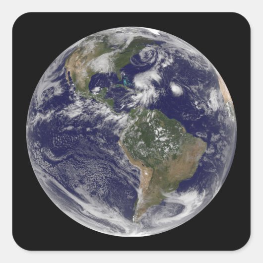 Blick auf die ganze Erde und vier Sturmsysteme Quadratischer Aufkleber (Vorderseite)