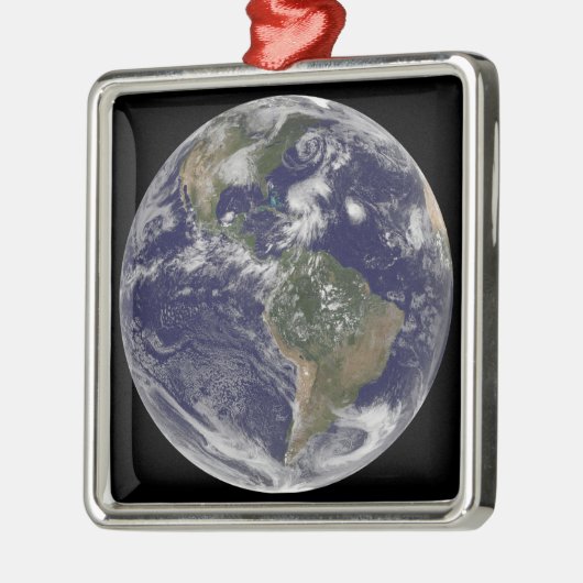 Blick auf die ganze Erde und vier Sturmsysteme Silbernes Ornament (Links)