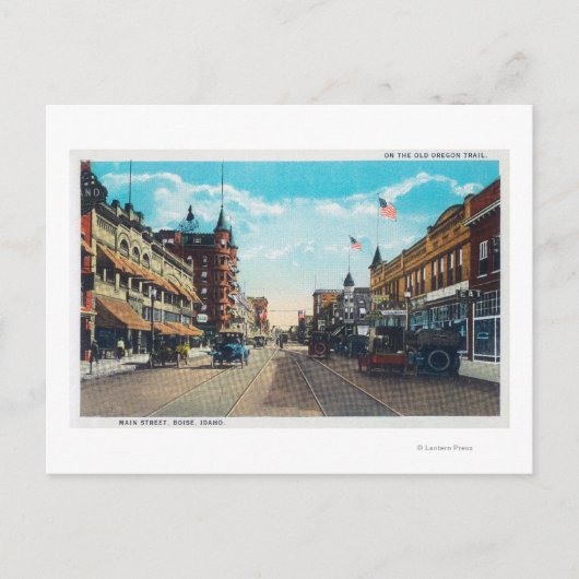 Blick auf die Hauptstraße mit Model-T Ford Cars Postkarte (Vorderseite)