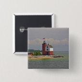 Blick auf die Round Island Light Station. Button (Vorne & Hinten)