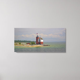 Blick auf die Round Island Light Station. Leinwanddruck