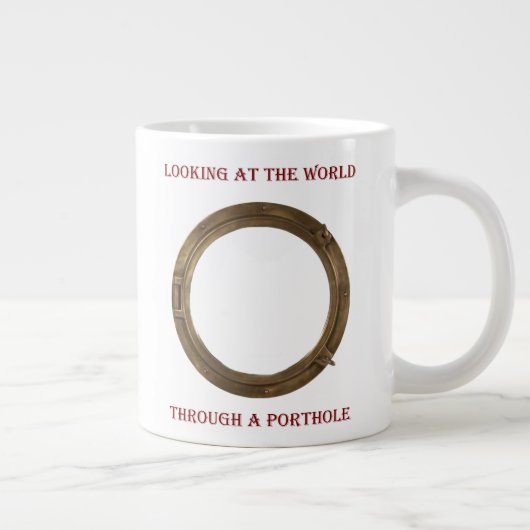 Blick auf die Welt durch ein Porthole voller Farbe Jumbo-Tasse (Rechts)