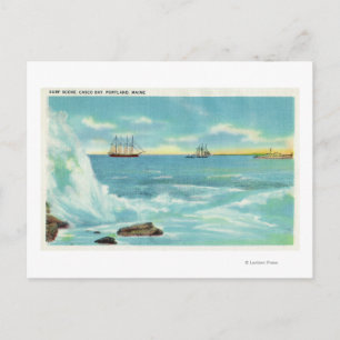 Blick auf eine Surfszene, Schiffe auf Casco Bay Postkarte