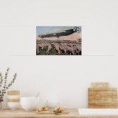 Blick auf einen Zeppelin Blimp über das Weideschaf Poster (Küche)
