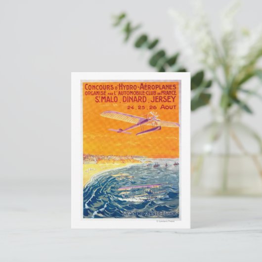 Blick auf Float-Flugzeug in Luft- und Wasserplakat Postkarte (Stehend Vorderseite)