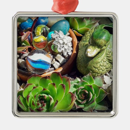 Blick auf Hübsche Enten und sukkulente Pflanze Silbernes Ornament (Vorne)