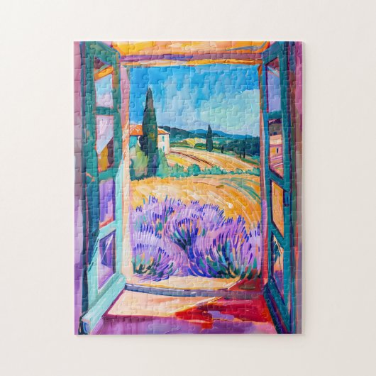 Blick auf Lavendelfelder im Sommer. Malerei Puzzle (Vertikal)