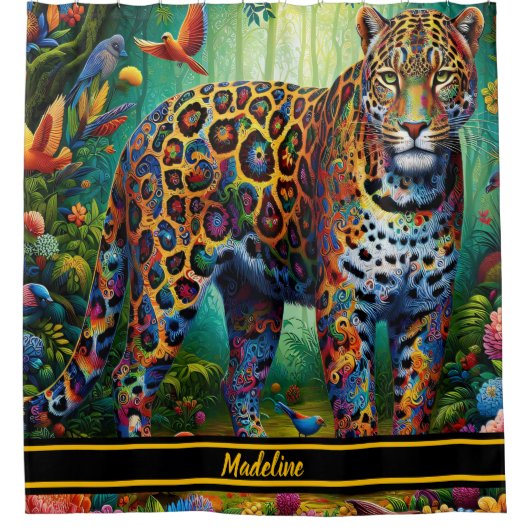 Blick auf Leopard: Tropische Majestät in Bewegung Duschvorhang (Vorderseite)