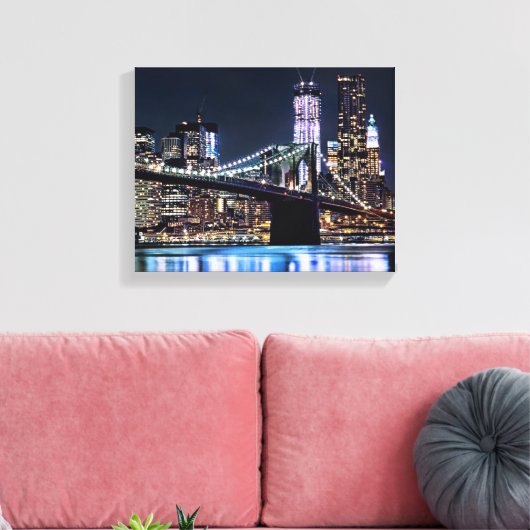 Blick auf New Yorks Brooklyn Bridge-Reflexion Leinwanddruck (Insitu (Wohnzimmer))