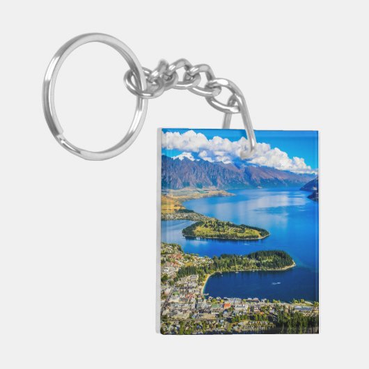 Blick auf Queenstown vom Gipfel von Bob, Neuseelan Schlüsselanhänger (Vorderseite links)