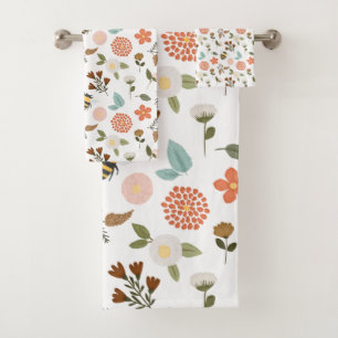 Blick auf stickige Bienen und Blume Badhandtuch Set