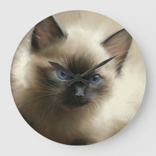 Blick auf Unschuld Siam Kitten Portrait Große Wanduhr