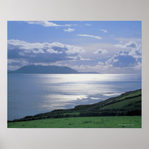 Blick aufs Meer auf eine Rasenfläche Poster
