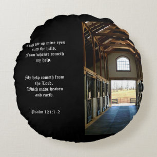 Blick aus Kentucky von der Scheune, Psalm 121:1-2 Rundes Kissen