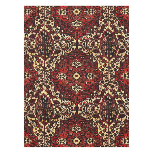 Blick des persischen Teppichs in dunkelrotem und Tischdecke (Vorderseite)