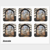 Blick durch das Ruin-Buchzeichen Quadratischer Aufkleber (Blatt)