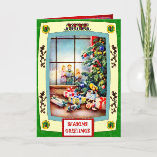 Blick durch das Weihnachtsfenster Feiertagskarte