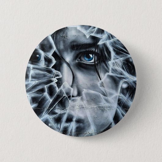 Blick durch das zerbrochene Fenster Button (Vorderseite)