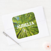 Blick durch grüne Blätter Quadratischer Aufkleber (Umschlag)