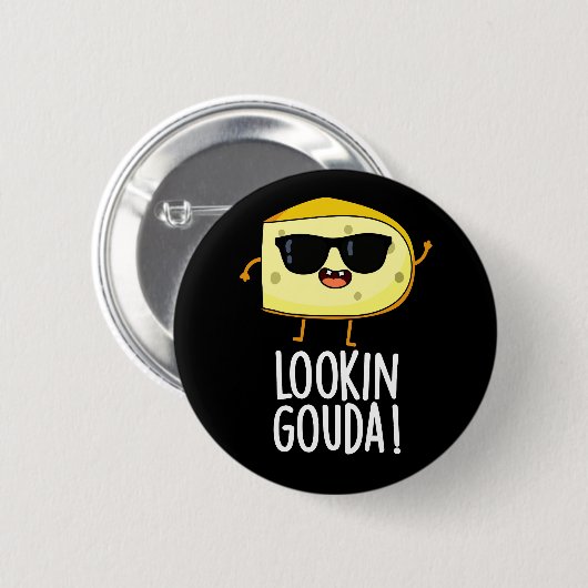 Blick Gouda Funny Cheese Pun Dark BG Button (Vorne & Hinten)