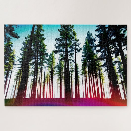 Blick hinauf in einen Wald mit hohen Bäumen mit Ro Puzzle (Horizontal)