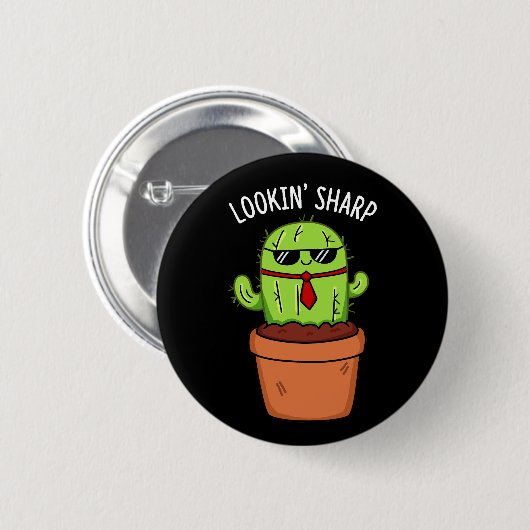 Blick Sharp Funny Cactus Pun Dark BG Button (Vorne & Hinten)