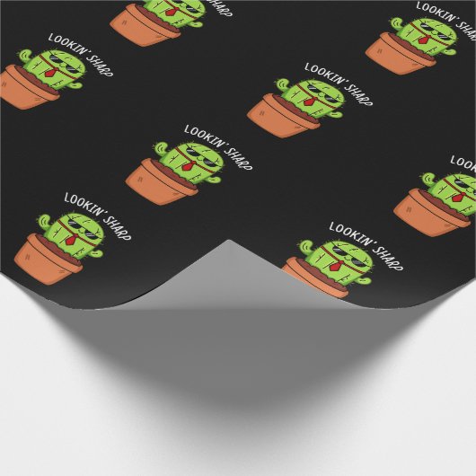 Blick Sharp Funny Cactus Pun Dark BG Geschenkpapier (Ecke)