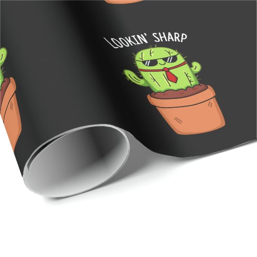 Blick Sharp Funny Cactus Pun Dark BG Geschenkpapier (Rolleneckpunkt)