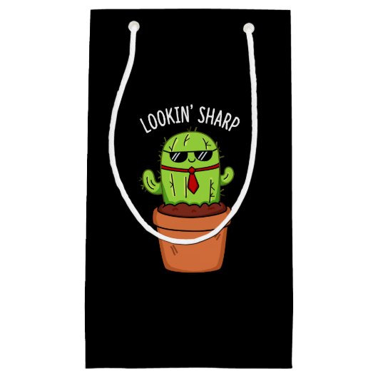 Blick Sharp Funny Cactus Pun Dark BG Kleine Geschenktüte (Vorderseite)