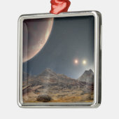 Blick von einem hypothetischen Mond im Orbit Ornament Aus Metall (Links)