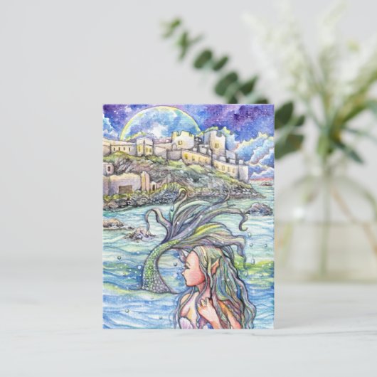Blick zurück Fantasy Mermaid Art Postkarte (Stehend Vorderseite)