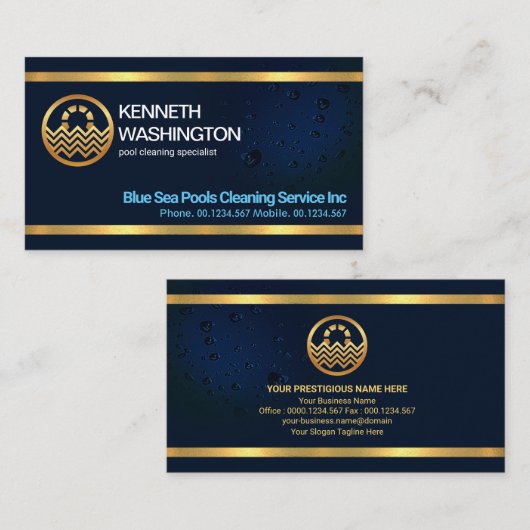 Blickende Gold Lines Blauer Wassertropfen Schwimmb Visitenkarte (Vorne/Hinten)