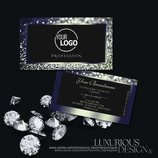 Blickfang Blue Silver Ombre Glitzer Logo Schwarz Visitenkarte