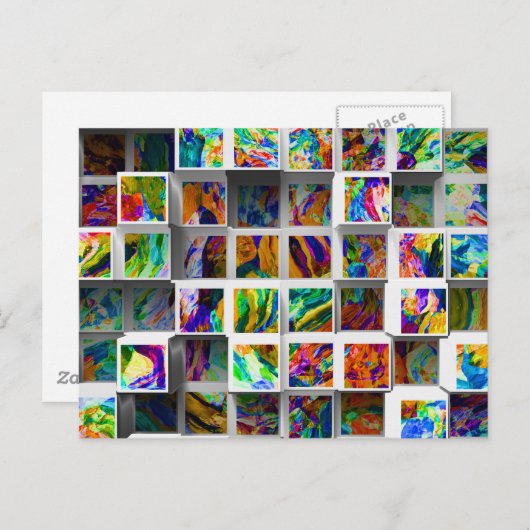 Blickfang Multicfarbene 3D-Kuben Abstrakt Postkarte (Vorne/Hinten)