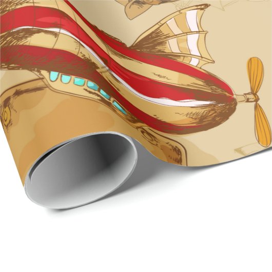 Blimp/Vintages Flugzeug Geschenkpapier (Rolleneckpunkt)