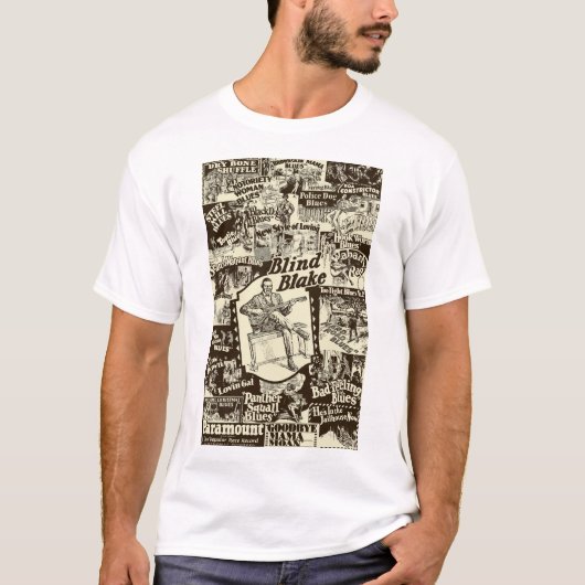 Blind Blake auf Paramount Records Collage T-Shirt (Vorderseite)