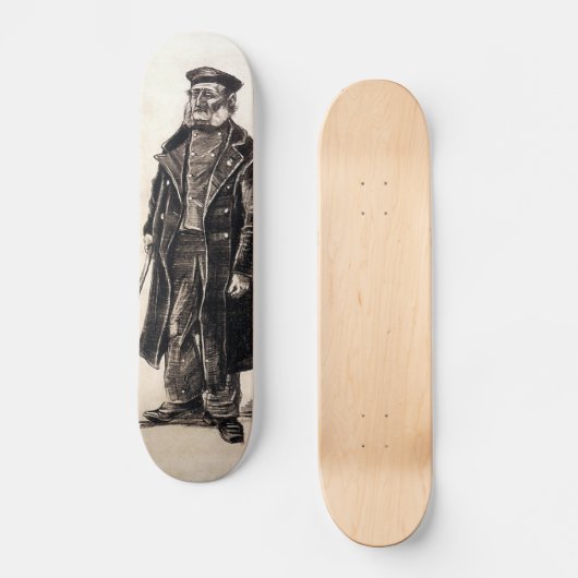 Blinder Rentner mit Stick Skateboard (Vorderseite)