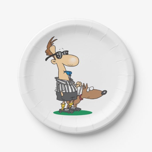 Blinder Schiedsrichter, der einen Pfeifpapier-Tell Pappteller (Vorderseite)