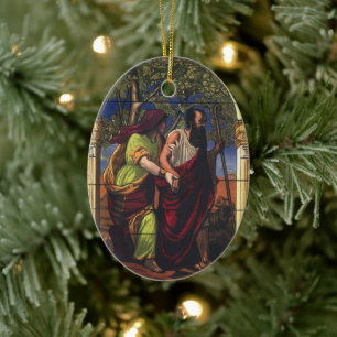 Blinder Tobit und Ehefrau Anna, Vintage Religion Keramik Ornament