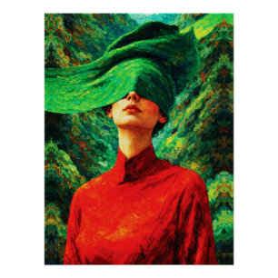 Blindgefoldete Frau in roter Naturfusion-Impasto Poster