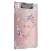 Blindpink Blütensilber Glitzer Monogramm Klemmbrett (Rechts)
