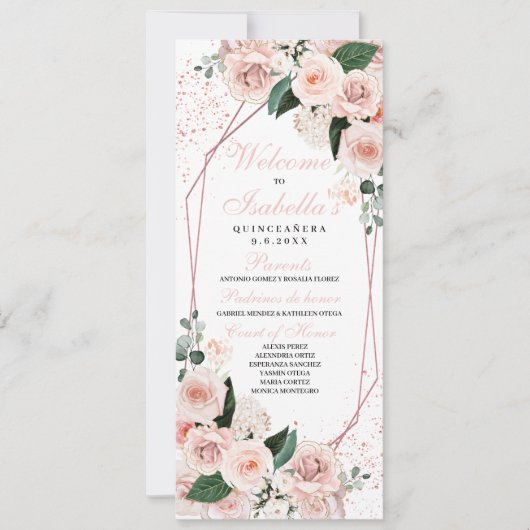 Blindpink Floral Quinceanera Programm (Vorderseite)