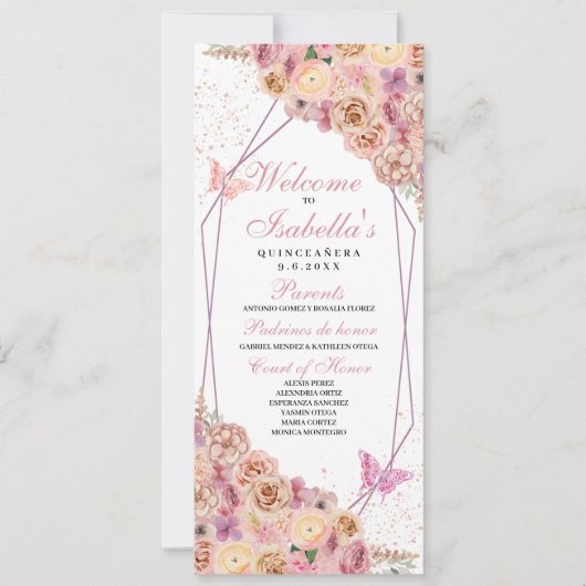 Blindpink Floral Quinceanera Programm (Vorderseite)