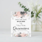 Blindpink Floral Quinceanera Save the Date (Stehend Vorderseite)