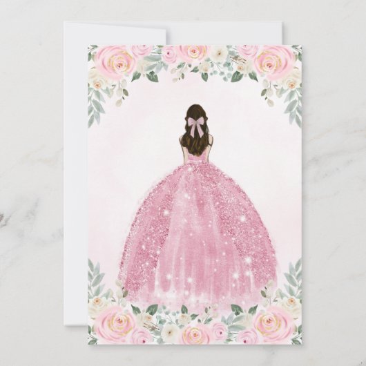 Blindpink Gold Floral Princess Tiara Quinceañera Einladung (Rückseite)
